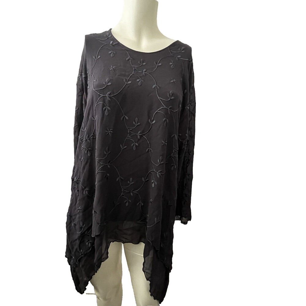 Vtg Dark Romantic Floral Top S Asymmetrical Embroidered Purple Romantic Feminine